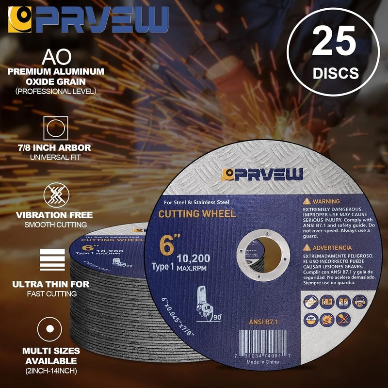 PRVEW 25-Pack 6 Inch Cut Off Wheels,6"x0.045"x7/8" Cutting Wheels, Angle Grinder Cutting Disc General Purpose Cut-Off Wheel(6-Inch) - Image 3